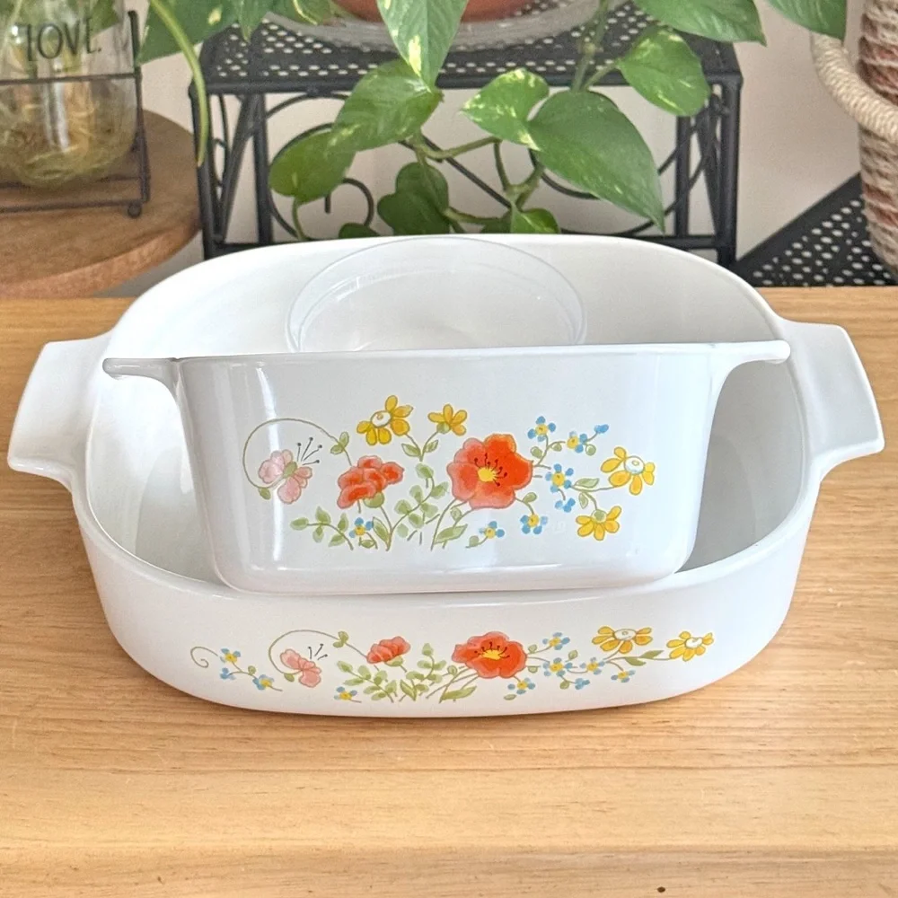 Vintage CorningWare USA Wildflower Orange Poppies A-10-B and A-1 1/2-B NO LIDS